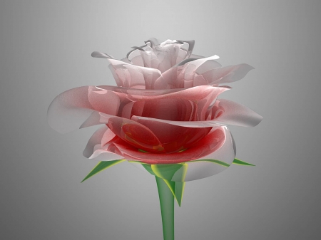 Glass Rose - Glass, red, green, gray, clear, rose