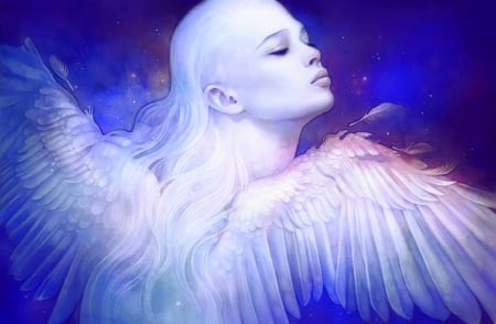 ~White Angel~ - people, wings, fantasy, white, love four seasons, weird things people wear, digital art, portraits, paintings, drawings