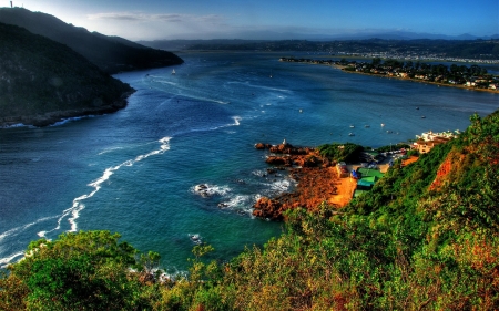 Italian Bay - nature, ocean, houses, italy, trees, mountains, bay, waves