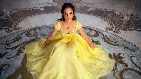 Beauty and the Beast (2017) - yellow, Emma Watson, dress, girl, actress, fantasy, beauty and the beast, belle, movie, disney