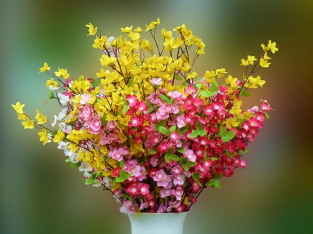 Flowers - flower, pink, bouquet, spring, yellow