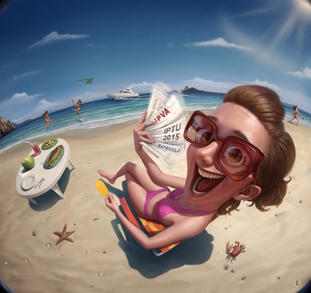 On the beach - swimsuit, summer, beach, tiago hoisel, pink, womwoman, glasses, funny, woman