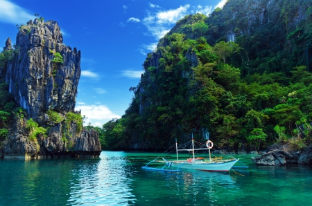 Boat Trip in Thailand - river, mountains, rocks, sky