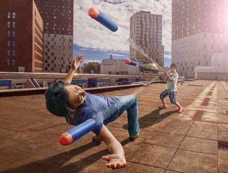 Bullet time - play, blue, bullet time, adrian sommeling, creative, copil, child, street, boy, fantasy