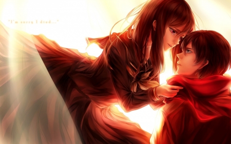 Anime couple - red, anime, girl, couple, guy, manga, kagerou project