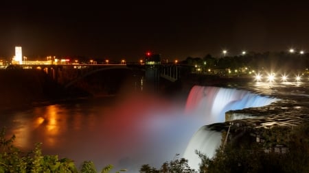 Niagara Falls at Night - nights, waterfalls, lights, nature