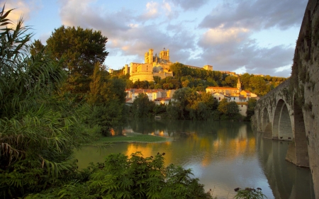 Old bridge & Castle - town, lanscape nature, river, bridge, old