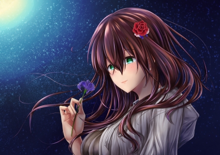 Purple flower - red, flower, purple, moon, anime, girl, luna, manga