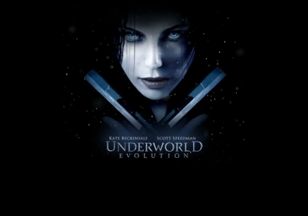 Underworld: Evolution 2006 - underworld, poster, selene, Kate Beckinsale, vampire, black, fantasy, evolution, movie, blue eyes