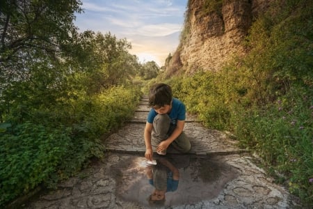 Reflections - reflections, boy, situation, adrian sommeling, child, copil, creative, fantasy