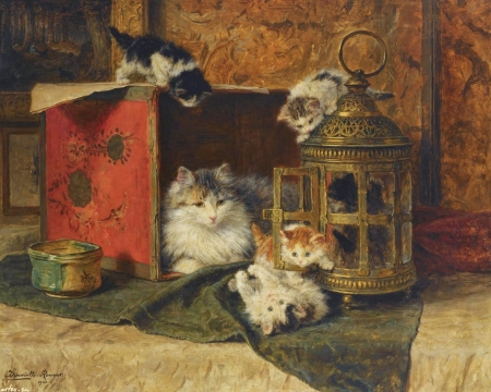 Cats - cute, cat, henriette ronner knip, art, pisica, pictura, kitten, luminos, painting