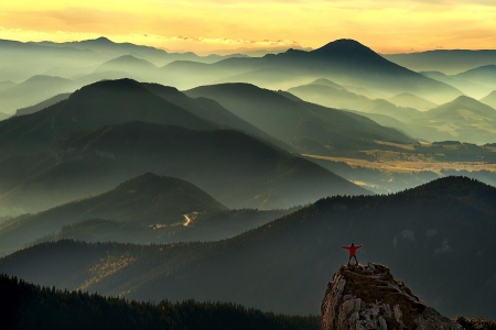 Tatra Mountains, Poland - landscape, peak, mist, man