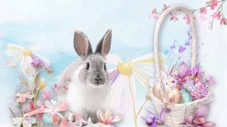 Easter Bunny Sweet - flwoers, basket, rabbit, Firefox Persona theme, Easter eggs, soft, Easter, bunny