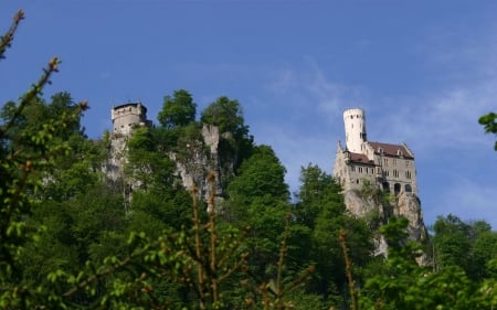 Castle Liechtenstein - germany, trees, mountains, beidge, rocks, building