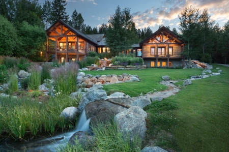 Jackson Hole Real Estate, Wyoming - tetons, mountains, landscape, creek, house, trees