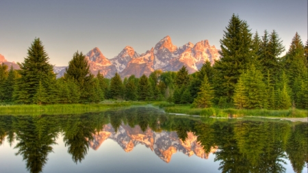 Jenny Lake Reflections, Wyoming - national park, trees, landscape, tetons, mountains