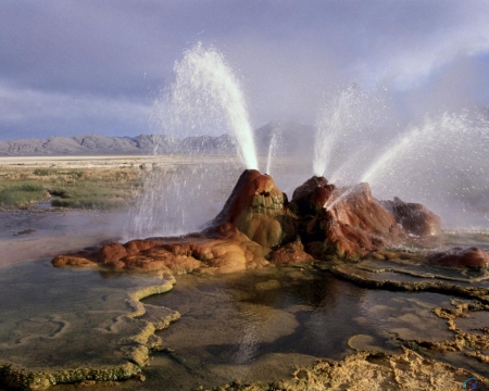 Fly Geyser, Black Rock Desert, Nevada - nature, rock, geyser, usa, black, splash