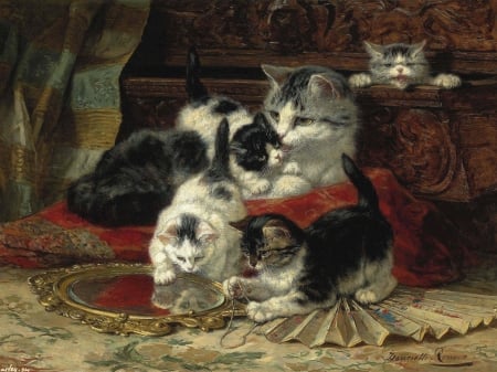 Cats - pisica, pictura, kitten, cat, painting, henriette ronner knip, art