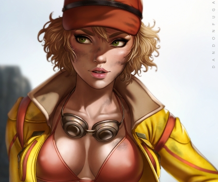 Cindy Aurum - dandon fuga, yellow, anime, girl, manga, hat, cindy aurum, final fantasy, orange, realistic