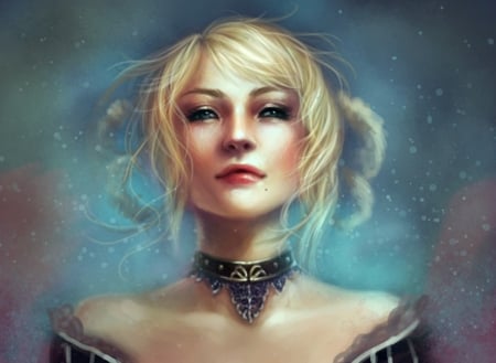 Elementalist - face, portrait, blonde, girl, blue, art, fantasy, mylsbunagan, elementalist