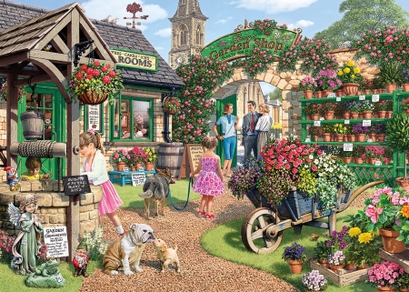 Glennys Garden Shop - pictura, people, painting, dog, glennys garden shop, art