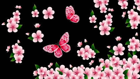 Blossoms and Butterflies - flowers, blossoms, Spring, butterflies