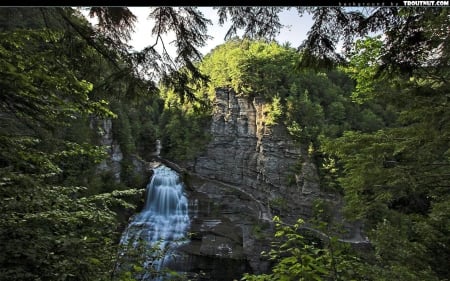 mountain waterfall - nature, fun, cool, forest, mountain, waterfall