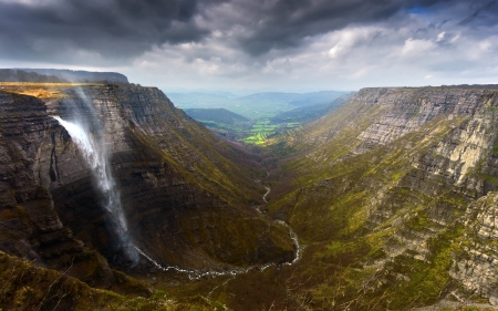 Nervion River Falls, Spain - spain, valley, waterfall, river