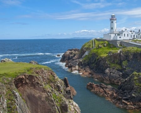 Lighthouse at Sea Coast - nature, coast, lighthouse, waves, sea