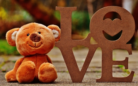 Love - word, love, toy, card, valentine, teddy bear, cute