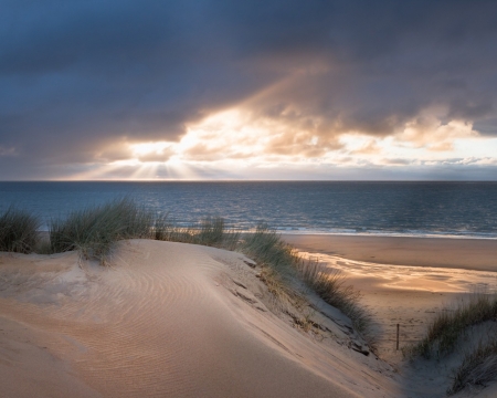 Sandy Beach - nature, sky, beach, clouds, sand, dunes