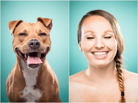 I'm so happy! - mood, collage, girl, dog, happy, smile, animal, funny, woman, caine