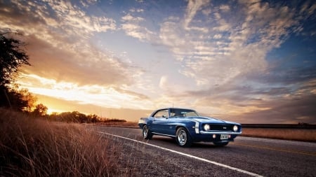 blue car - fun, sunset, car, blue, cool