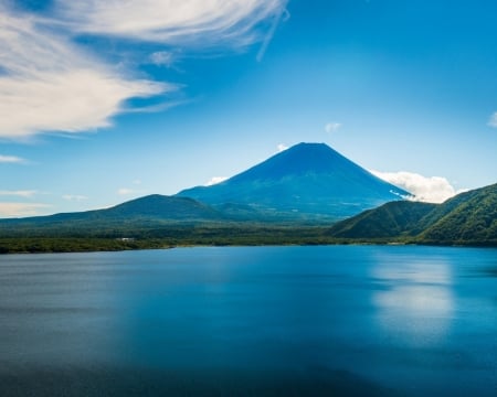 Blue Scenery - clouds, trees, scenery, blue, sea, ocean, mountain, nature, sky