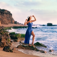 Blue Dress Girl at Coast