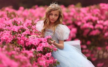 Little princess - flower, child, copil, pink, girl, dress, tiara, white, little, princess