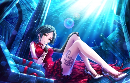 Hayami Kanade - red, anime, girl, blue, manga, hayami kanade, tagme, tattoo, idolmaster