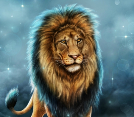 The King - lion, leu, king, fantasy, art, luminos, animal, digital, alenaekaterinburg