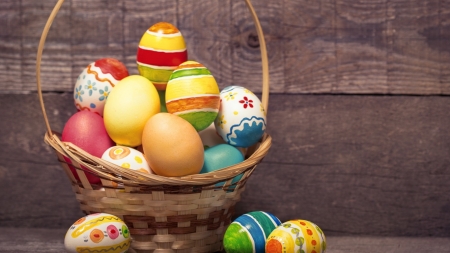 Easter Eggs - easter, basket, eggs, colorful