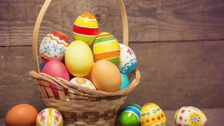 Easter Eggs - easter, basket, eggs, colorful