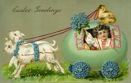 Happy Easter! - easter, card, flower, child, vintage, egg, green