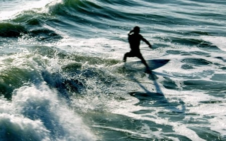 surfing - man, surfboard, water, wave