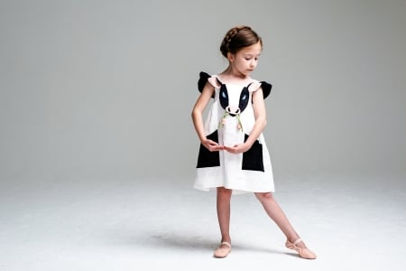 Little ballerina - cow, ballerina, dress, girl, copil, child, black, white, little