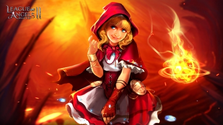 Little Red Riding Hood - red, fantasy, little, league of angels, game, red riding hood, yellow, girl