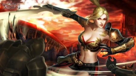 Fantasy girl - red, fantasy, league of angels, black, game, blonde, girl