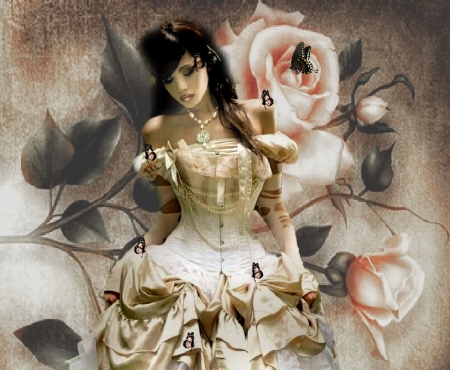 Softly Victorian - women, pretty, artistic, female, butterflies, beautiful, girl, lovely, creative, feminine, flowers, fantasy, gorgeous, woman, floral