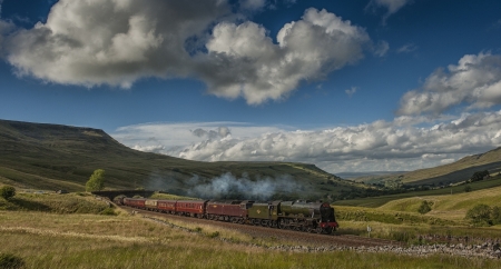 Steam Train - nature, train, steam, cloud