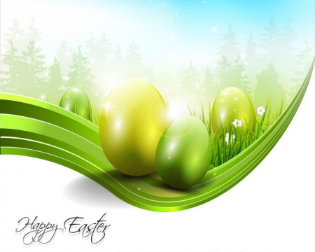 Happy Easter - easter, holiday, eggs, green