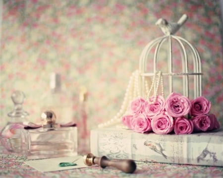 â™¥ - flowers, cage, roses, pink