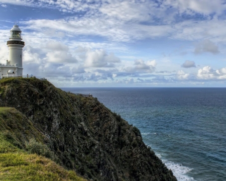 Cape Byron Lighthouse, Australia - nature, ocean, lighthouse, clouds, architecture, sea